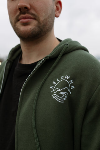 Army Green 'Kelowna Mountain Wave' Zip Up Hoodie