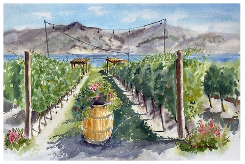 Hot Summer at Quail's Gate Winery - Beeblago Art Watercolour Print