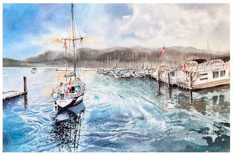 Sailing into Sunset - Beeblago Art Watercolour Art Card