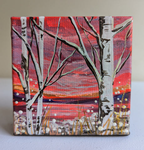 'Birch Trees and a Golden Sky' Original Artwork