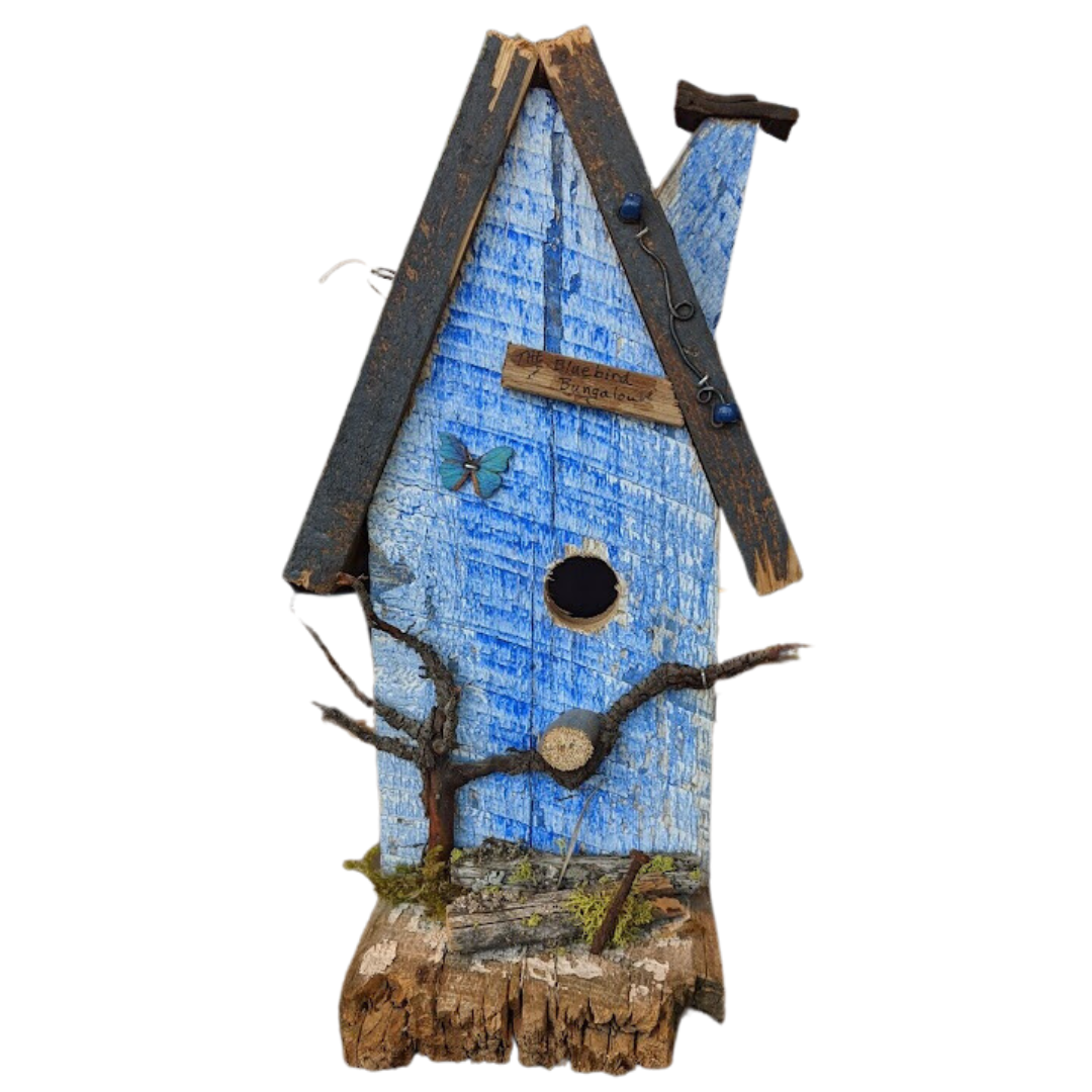 "Blue Bird Bungalow" Wooden Birdhouse