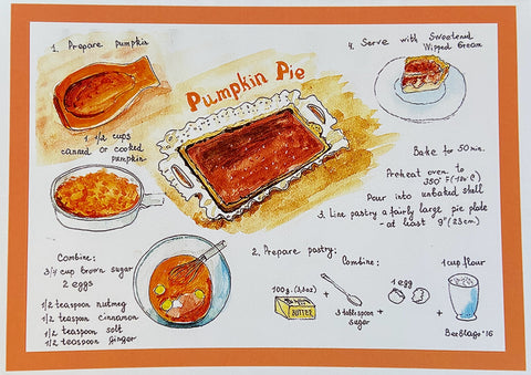 Pumpkin Pie Recipe - Beeblago Art Watercolour Art Card