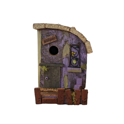 "Welcome" Purple Wooden Birdhouse