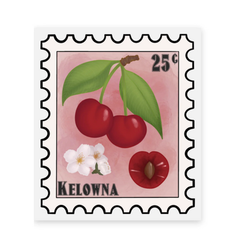 Cherry Postage Stamp Transparent Vinyl Sticker