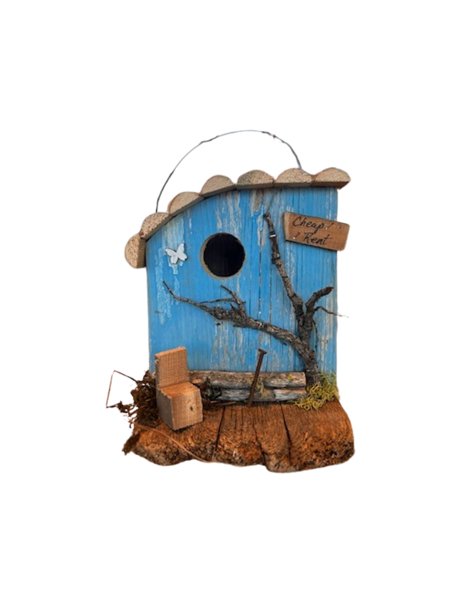 Blue 'Cheap Rent' Birdhouse