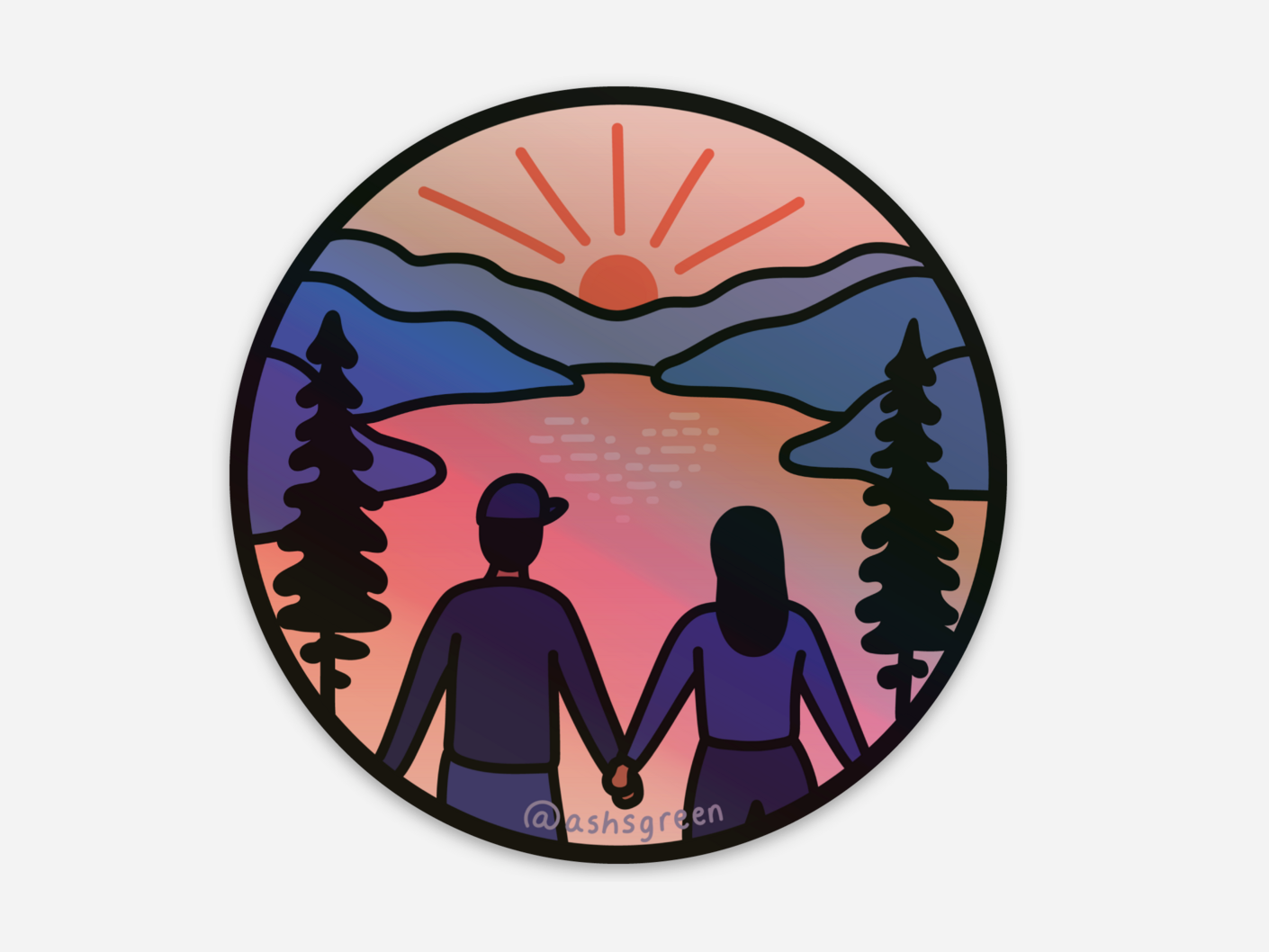 Sunset Couple Holographic Sticker