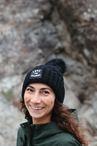 Black 'Love For Kelowna' Bubble Knit Toque with Pompom