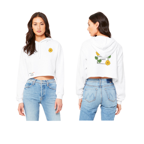 White 'Kelowna Vibes' Cropped Hoodie featuring Arrowleaf Design