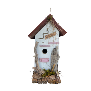 "The Flamingo Beach House" White Wooden Birdhouse