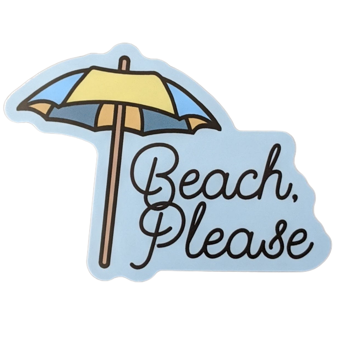 Beach Please Umbrella Vinyl Sticker
