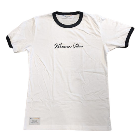 White & Black Cursive 'Kelowna Vibes' Ringer T-Shirt